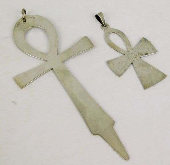 2 Large Vintage Sterling Ankh Pendants