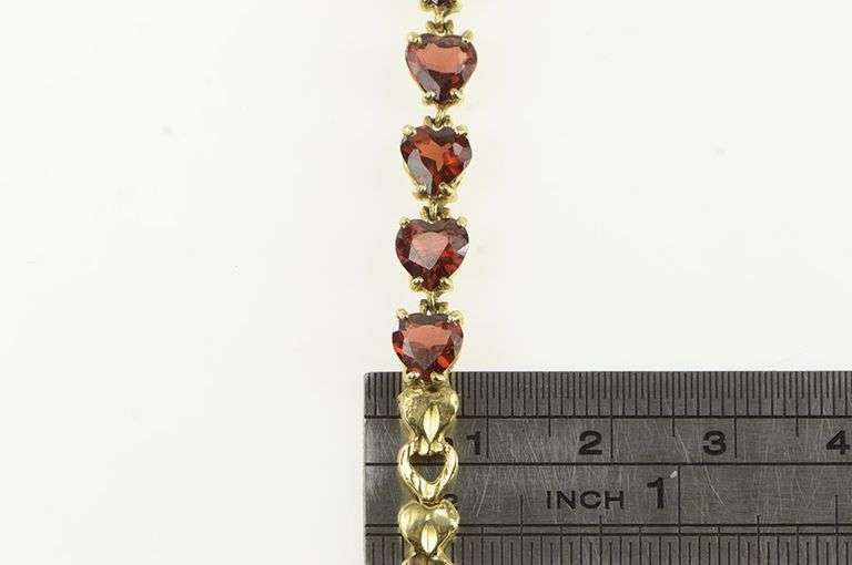 14K Yellow Gold Heart Garnet Love Symbol Vintage Bracelet