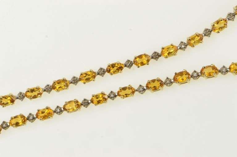 14K Yellow Gold Oval Citrine Diamond Statement Tennis Necklace