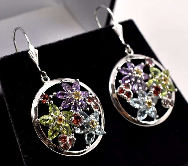 Multi-Gem Pendant and Earrings in Sterling Silver