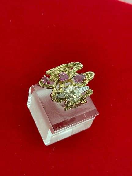 CERTIFIED 14K YELLOW GOLD DIAMOND AND PINK SAPPHIRE RING