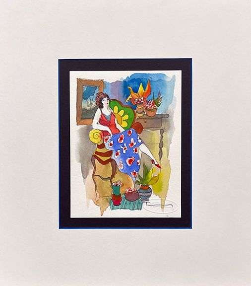 One-Of-A-Kind Unique Orignal Watercolor by Itzchak Tarkay