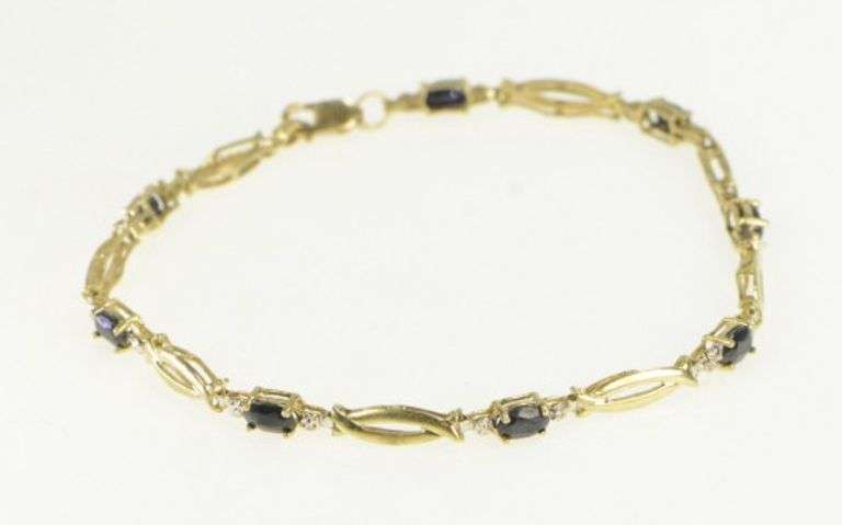 10K Yellow Gold Oval Sapphire Diamond Accent Vintage Bracelet