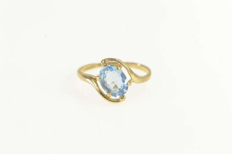 10K Yellow Gold Bypass Blue Topaz Vintage Solitaire Ring