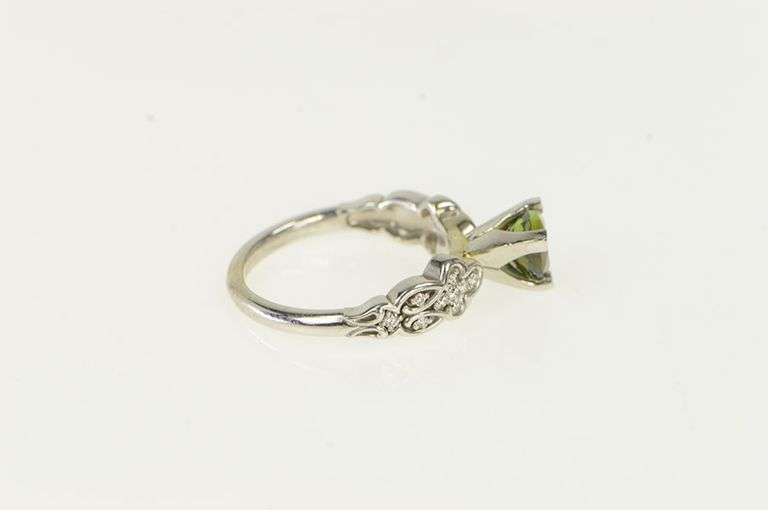 14K White Gold Trillion Green Tourmaline Diamond Engagement Ring