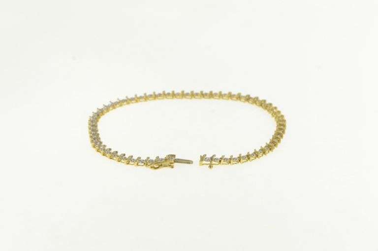 10K Yellow Gold Diamond Wavy Link Simple Vintage Tennis Bracelet