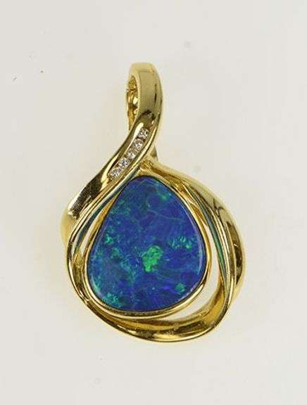 14K Yellow Gold Natural Black Opal Diamond Loop Statement Pendant