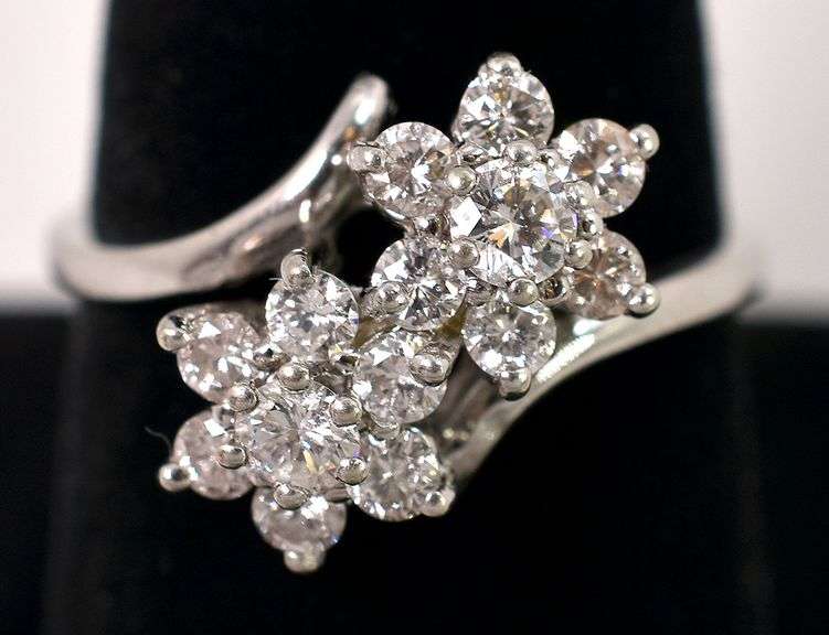 Vintage Astounding 14K White Gold Flower Diamond ring Made By Trubrite
