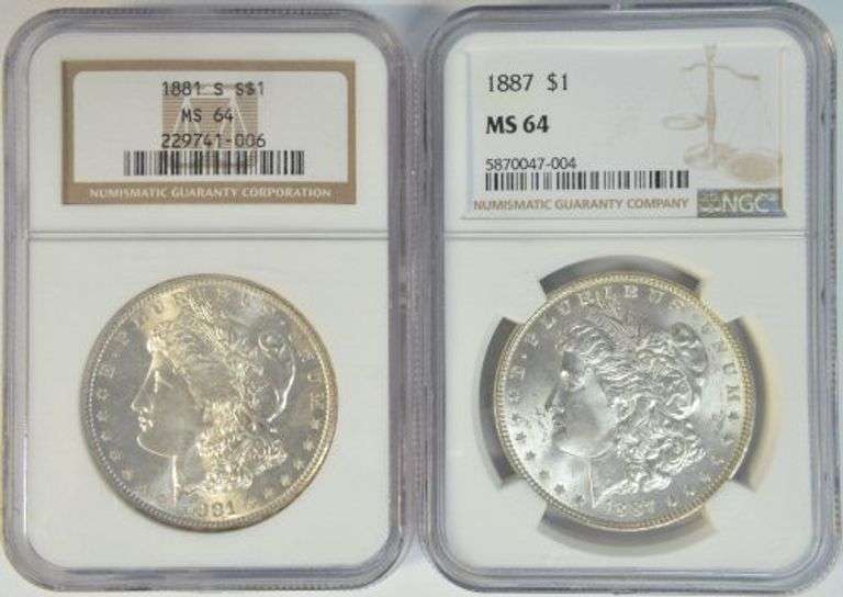 Super basically Gem BU 1881-S & 1887 Morgans, NGC MS64
