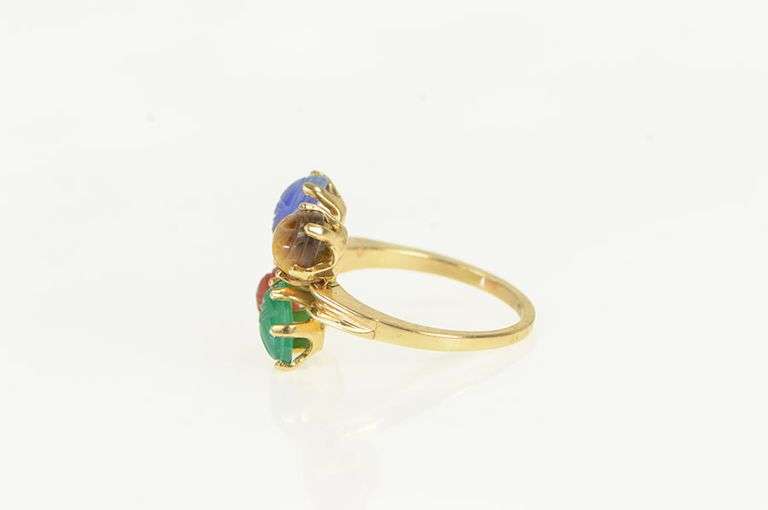 14K Yellow Gold Egyptian Scarab Carved Stone Statement Ring