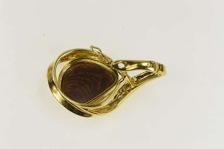 14K Yellow Gold Natural Black Opal Diamond Loop Statement Pendant