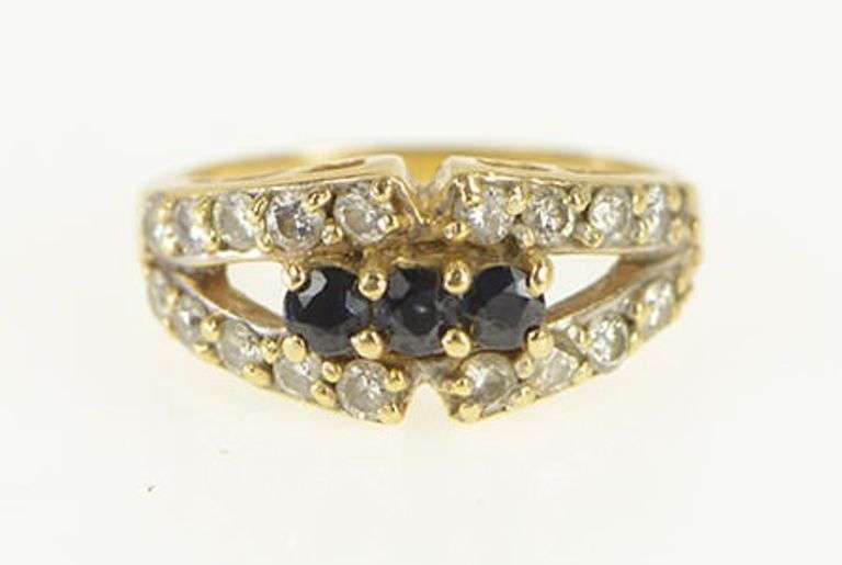 14K Yellow Gold Vintage Sapphire Diamond Statement Child's Ring