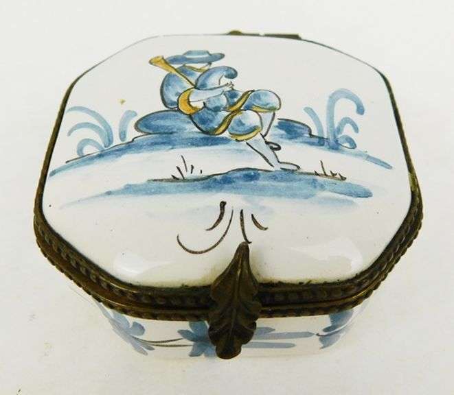 Vintage Handpainted Faience Porcelain Trinket Box