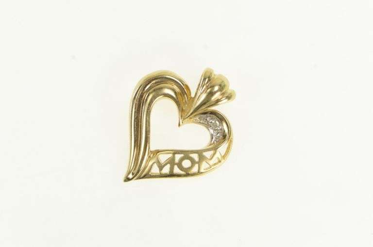 10K Yellow Gold Diamond Mom Mother's Day Heart Love Pendant
