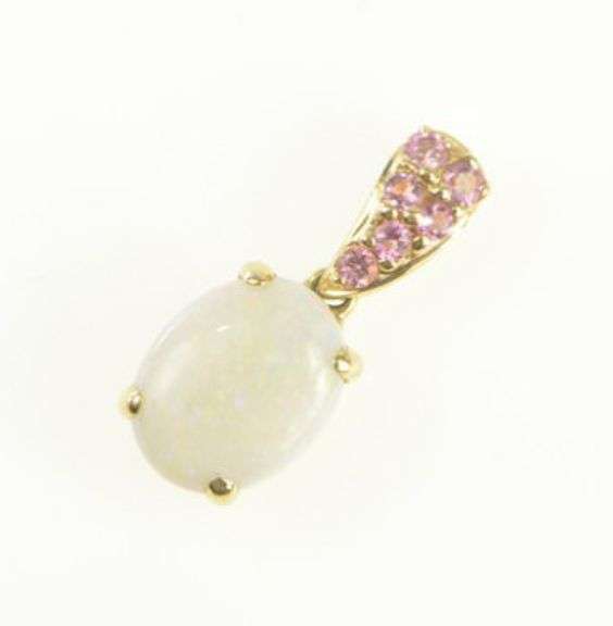14K Yellow Gold Opal Pink Topaz Cluster Vintage Statement Pendant