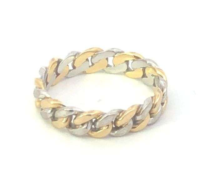 18K Yellow Gold 4.5mm Two Tone Curb Chain Statement Band Ring