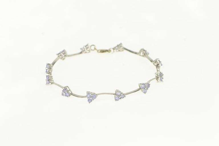 14K White Gold Tanzanite Cluster Triangle Wavy Link Bracelet
