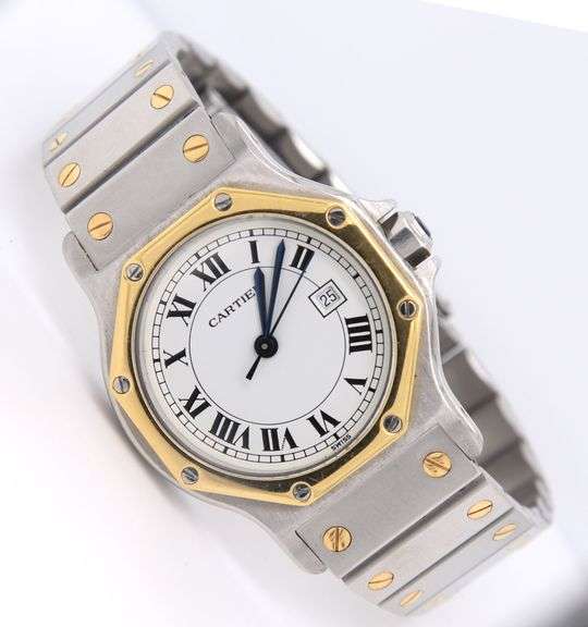 Cartier Santos Octagon Automatic White Roman Dial Watch