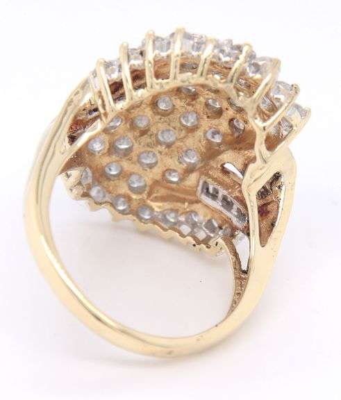 Powerful Yellow Gold Diamond Cluster Waterfall Ring