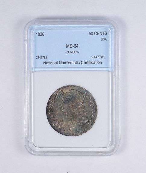 MS64 1826 Capped Bust Half Dollar - Rainbow Toned - Graded NNC