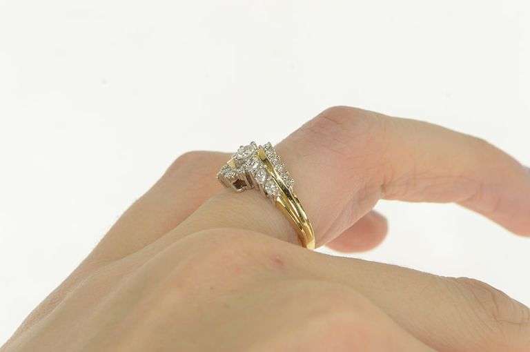 14K Yellow Gold 0.60 Ctw Marquise Diamond Bypass Engagement Ring