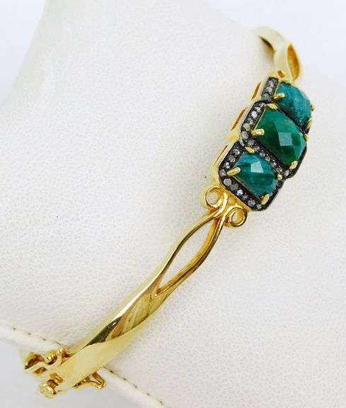 Sterling Vermeil Chrysoprase & Pave Diamonds Bangle
