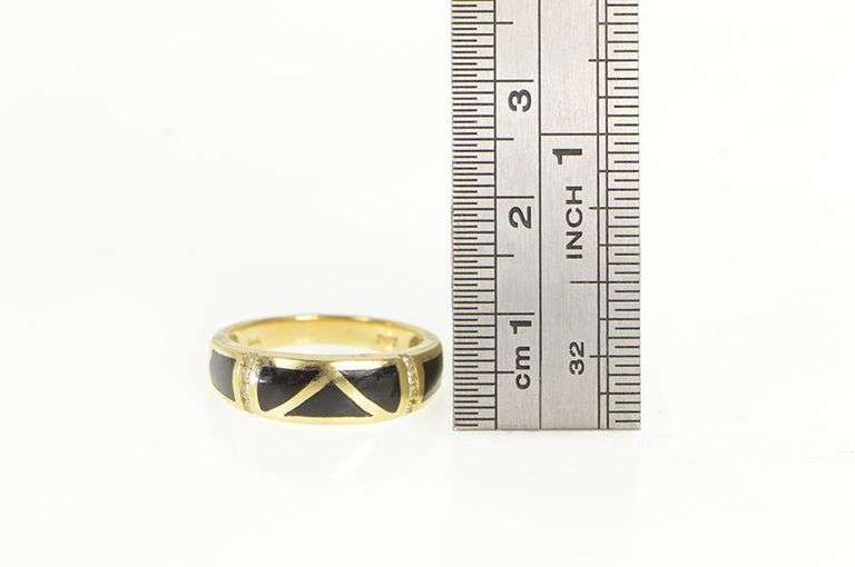 14K Yellow Gold Black Onyx Inlay Diamond Statement Band Ring