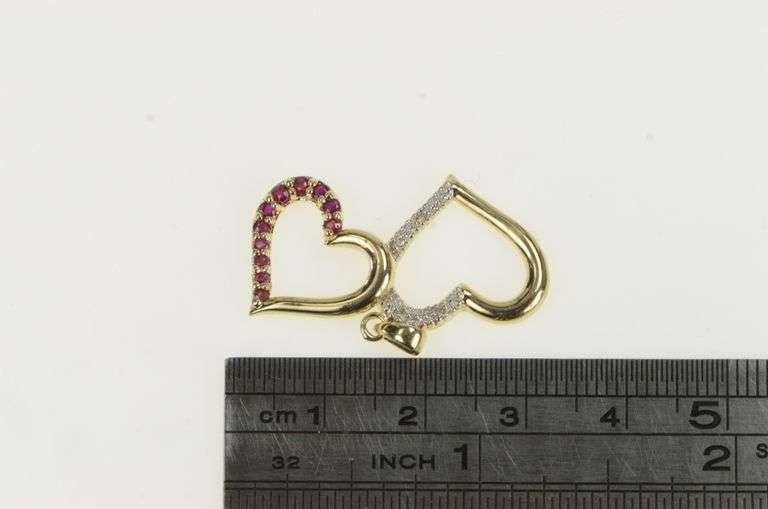 10K Yellow Gold Ruby Diamond Interlocking Heart Love Symbol Pendant