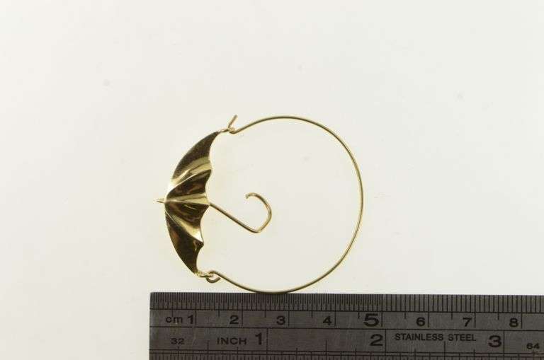 14K Yellow Gold Retro Umbrella Charm Holder Loop Vintage Pendant