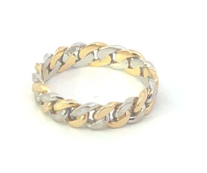 18K Yellow Gold 4.5mm Two Tone Curb Chain Statement Band Ring