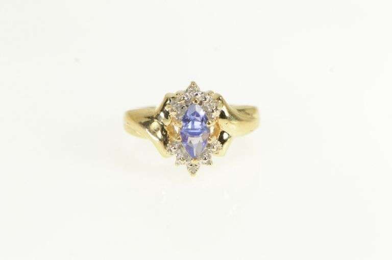 10K Yellow Gold Tanzanite Diamond Retro Ring