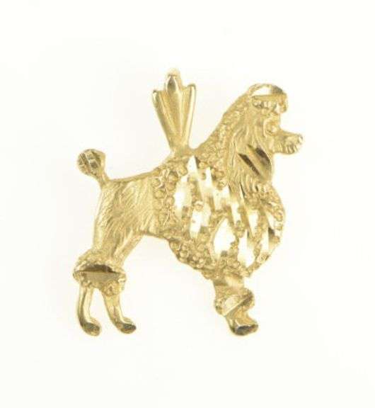 14K Yellow Gold Diamond Cut French Poodle Dog Breed Charm/Pendant