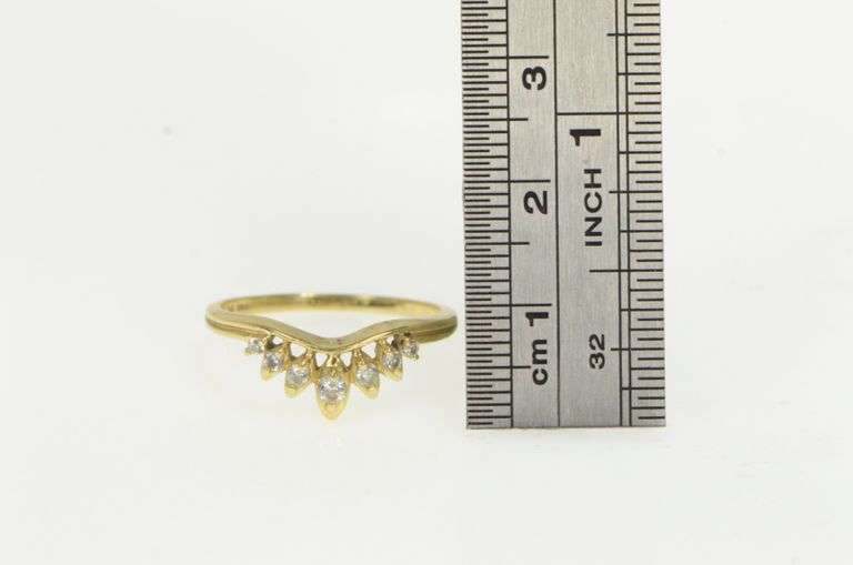 14K Yellow Gold Curved Petal Cubic Zirconia Wedding Band Ring