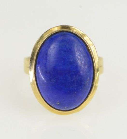 14K Yellow Gold 1960's Oval Lapis Lazuli Vintage Cocktail Ring