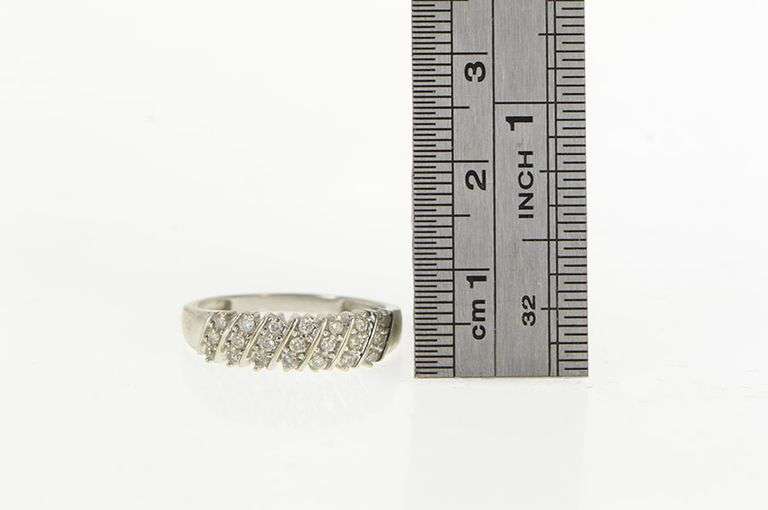 14K White Gold Diamond Slanted Stripe Statement Band Ring