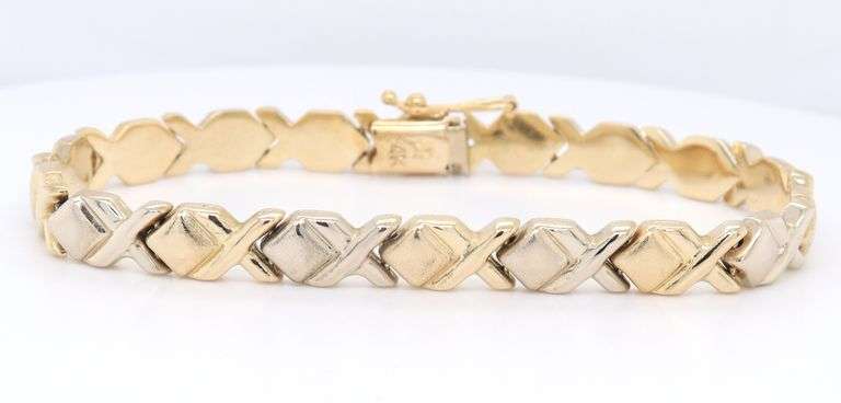 Handsome Yellow Gold Textured and High Polished XO Bracelet