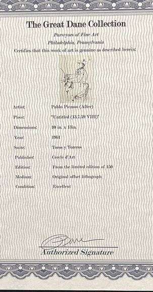 Very Collectible Pablo Picasso Lithograph from Toros y Toreros Circa 1961