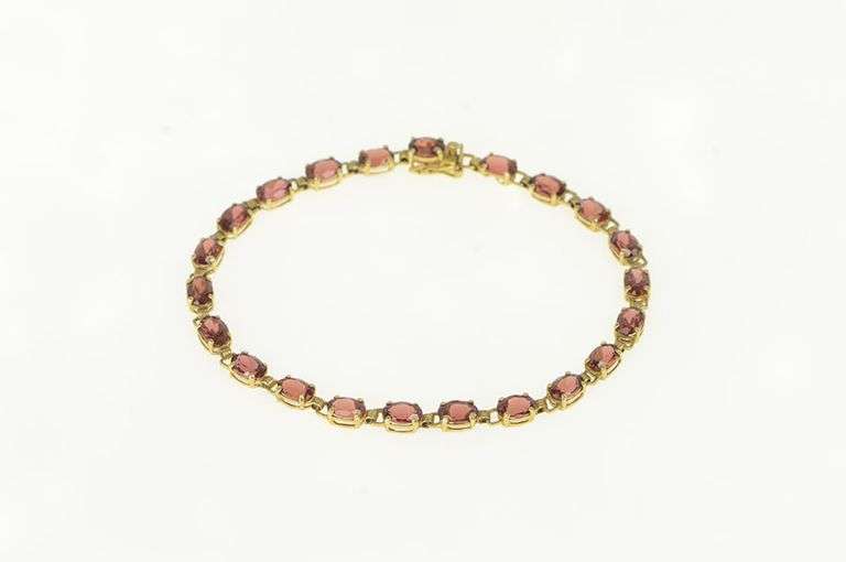 10K Yellow Gold Oval Garnet Vintage Statement Bracelet