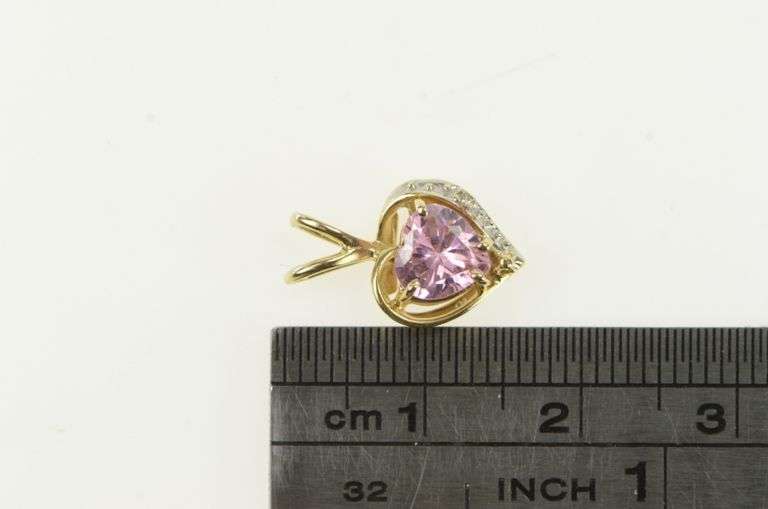 14K Yellow Gold Heart Pink Cubic Zirconia Diamond Accent Pendant
