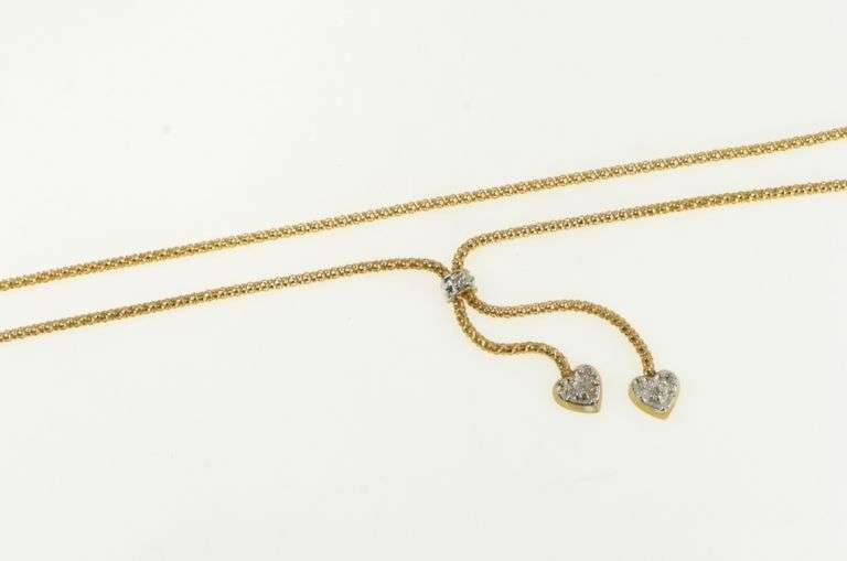 10K Yellow Gold Diamond Popcorn Link Tassel Lavalier Necklace