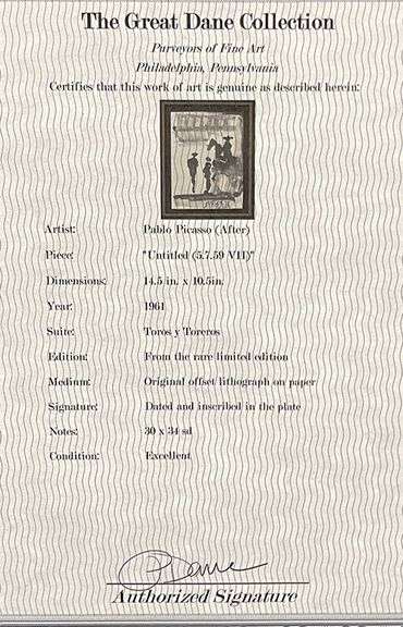 Very Collectible Pablo Picasso Lithograph from Toros y Toreros Circa 1961