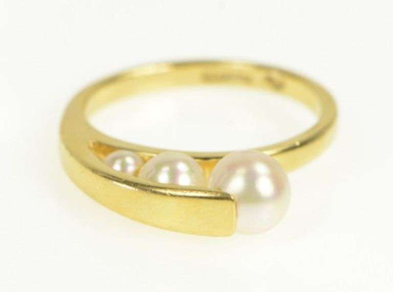 18K Yellow Gold Graduated Pearl Ornate Vintage Statement Ring