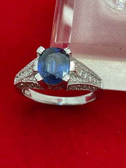 LADIES BRAND NEW 14K WHITE GOLD DIAMOND AND SAPPHIRE RING