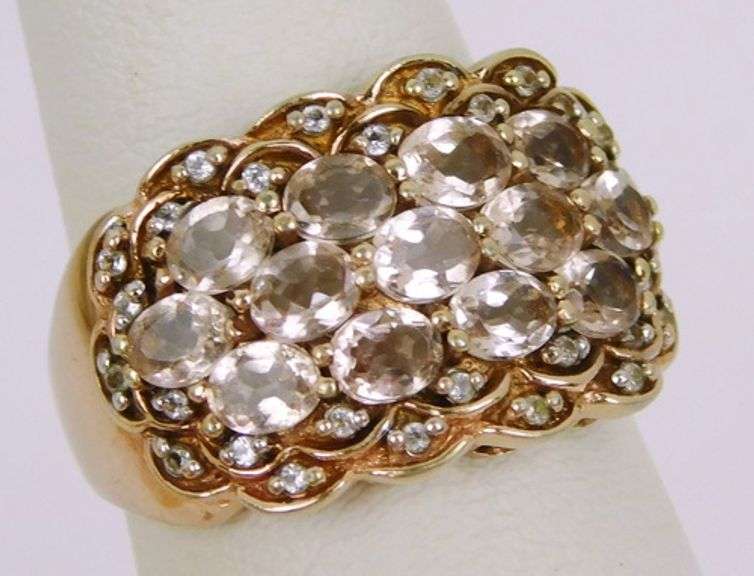 Sterling Pink Quartz & Topaz Wide Ring, Size 7