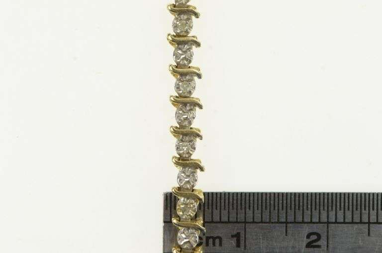 10K Yellow Gold Diamond Wavy Link Vintage Classic Tennis Bracelet