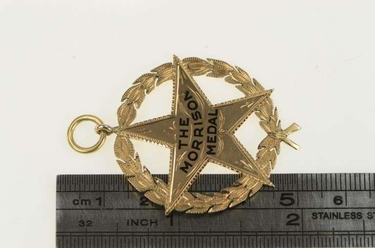 10K Yellow Gold 1903 Morrison Medal Engraved Medallion Charm/Pendant