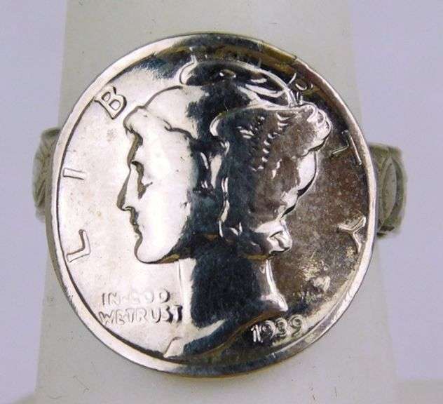1939 U.S. Dime Coin Ring, Size 7