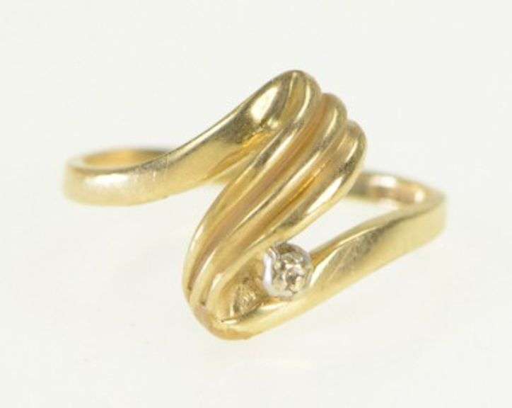 10K Yellow Gold Diamond Inset Vintage Wave Statement Ring