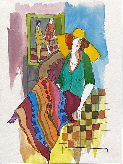 One-Of-A-Kind Unique Orignal Watercolor by Itzchak Tarkay