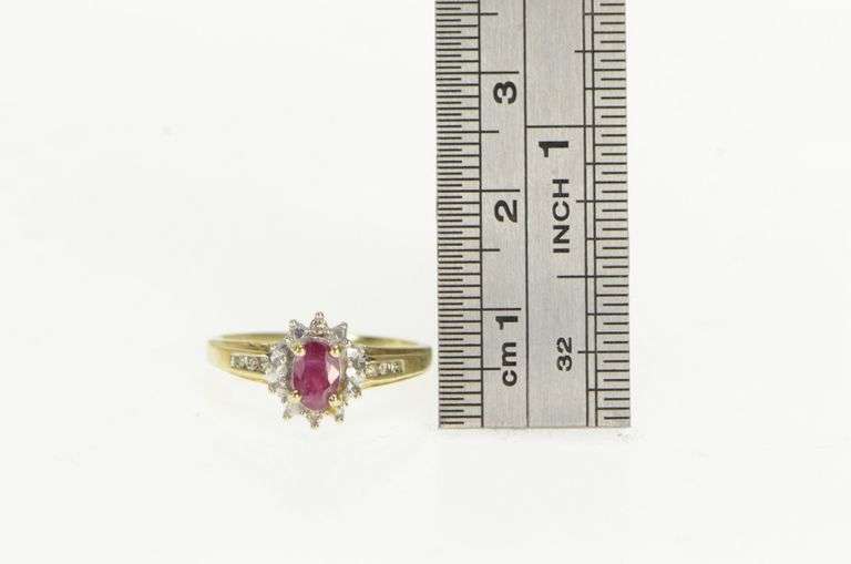 10K Yellow Gold Oval Ruby Diamond Accent Vintage Statement Ring